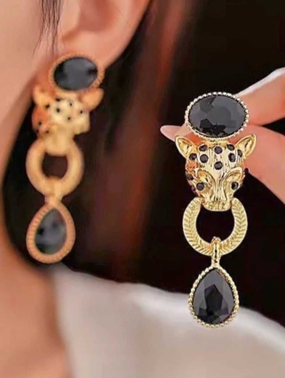 Statement Drop Earrings in Black & Gold